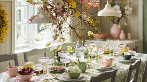 A pale pink/blue BLODBJÖRK vase in the dining room