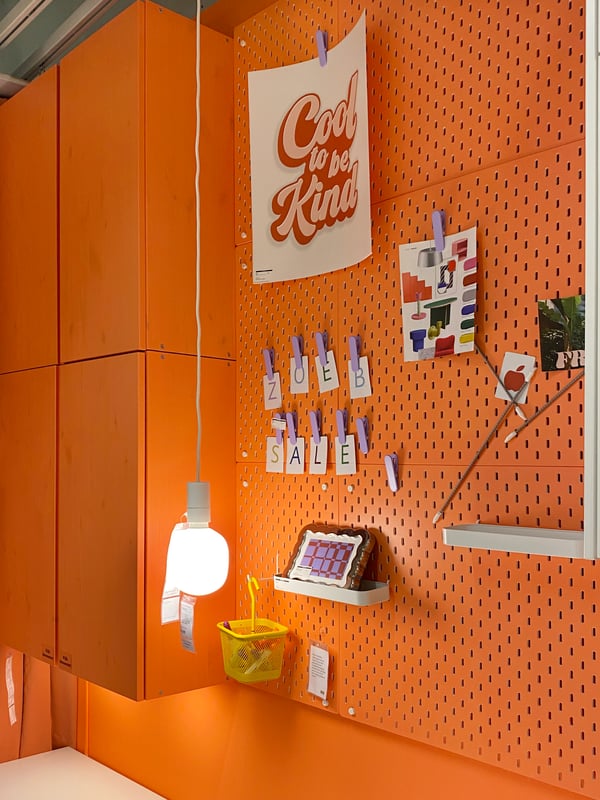 A pine IVAR cabinet with sliding doors
