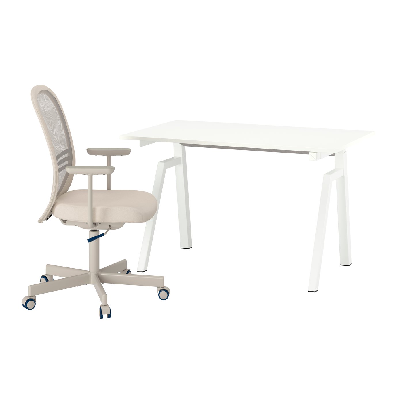 IKEA TROTTEN / FLINTAN skrivbord och stol, elektrisk/vit beige, 120x70 cm