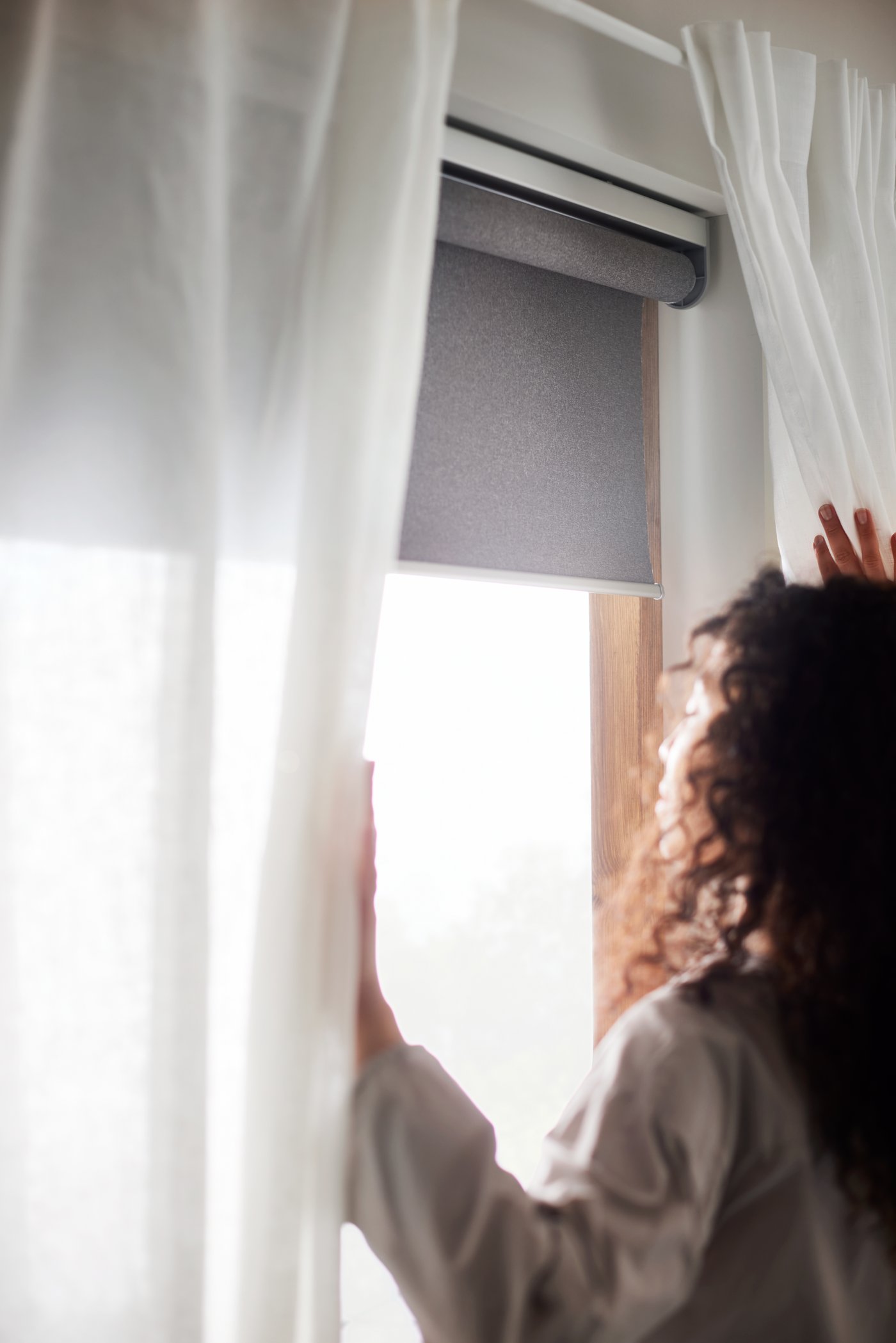 A white/with heading tape DYTÅG curtains, 1 pair in the bedroom
