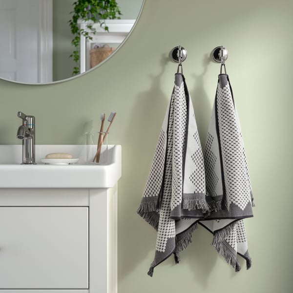 A white/grey FJÄLLSTARR hand towel