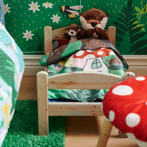 A blue-green/forest pattern SKOGSDUVA duvet cover and pillowcase in the NA