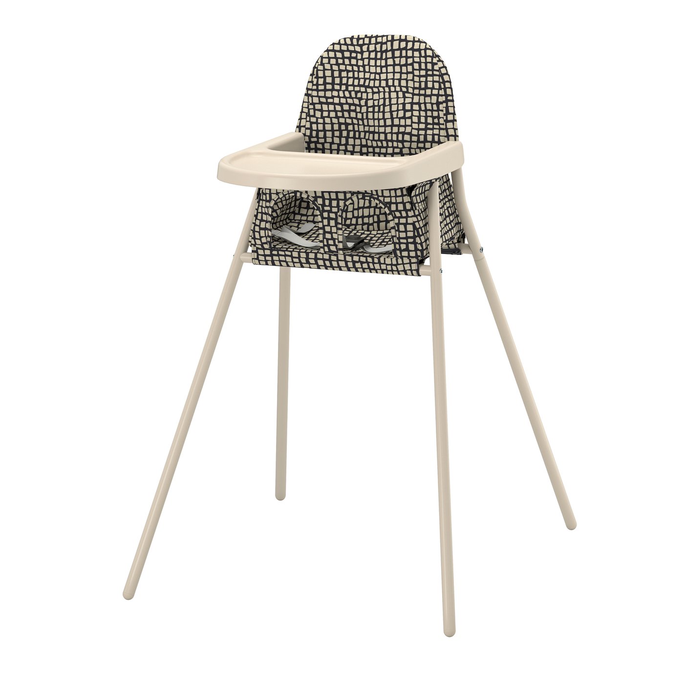 IKEA SANDKATT barnstol hög med bricka, beige/antracit