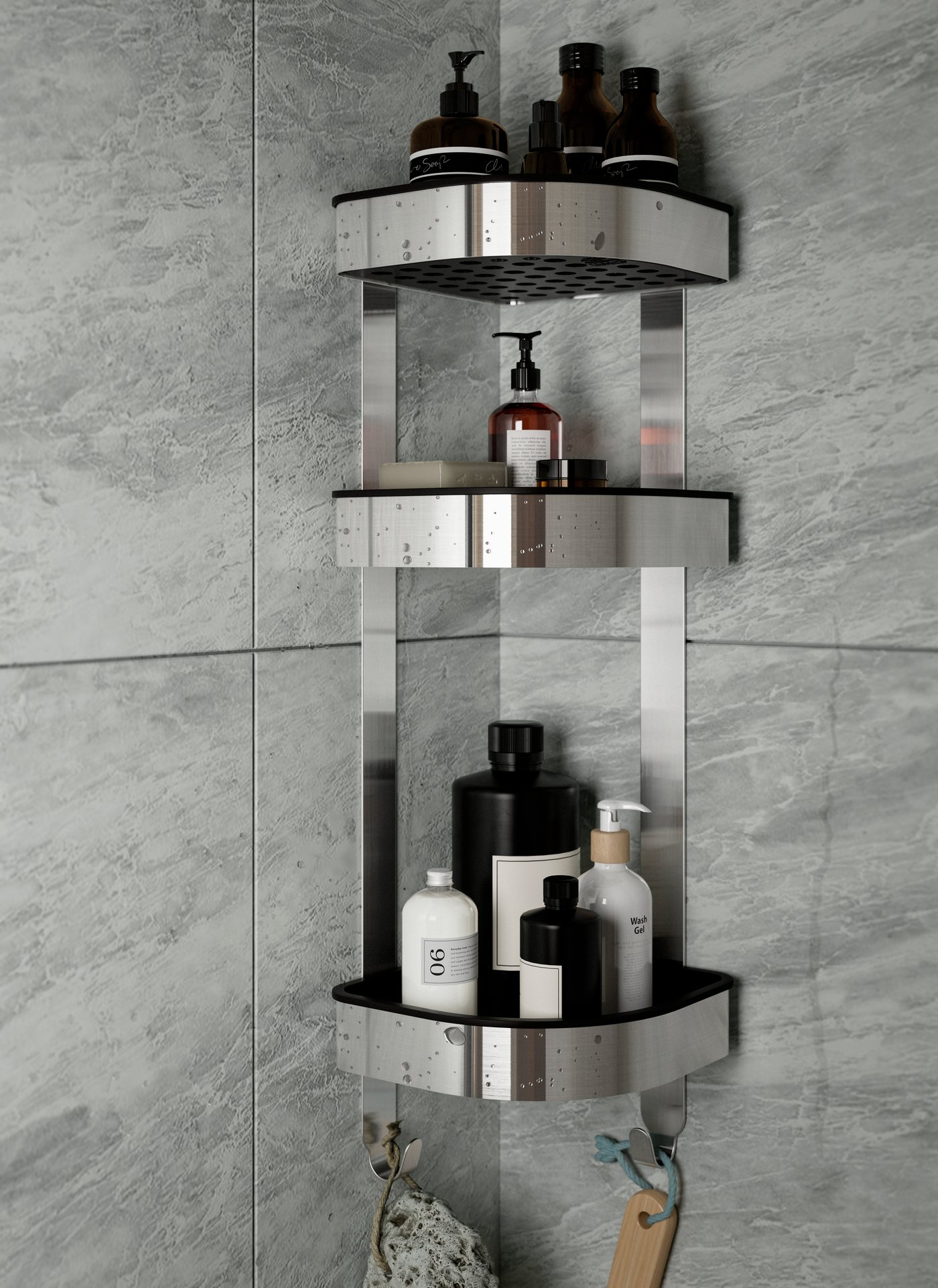 estantes de regadera color gris resistente