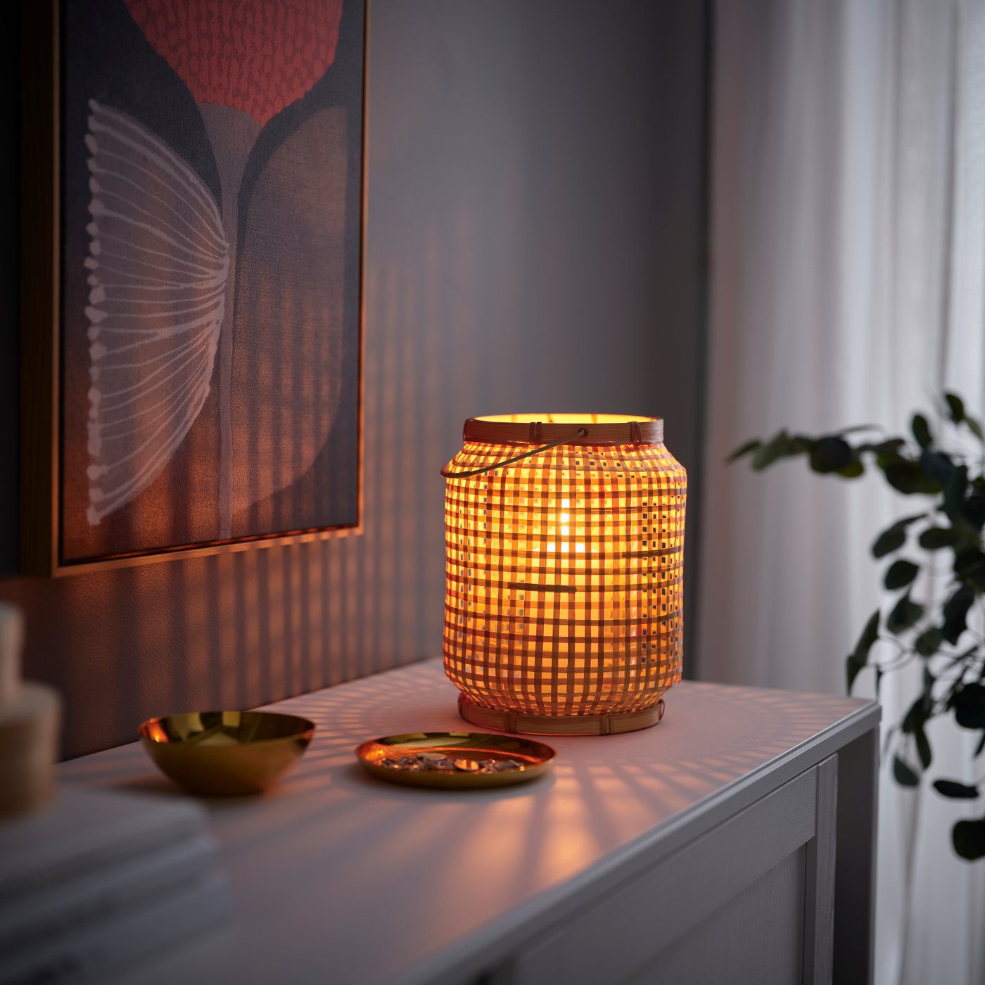 PÅVEFINK Lantern for pillar candle bamboo