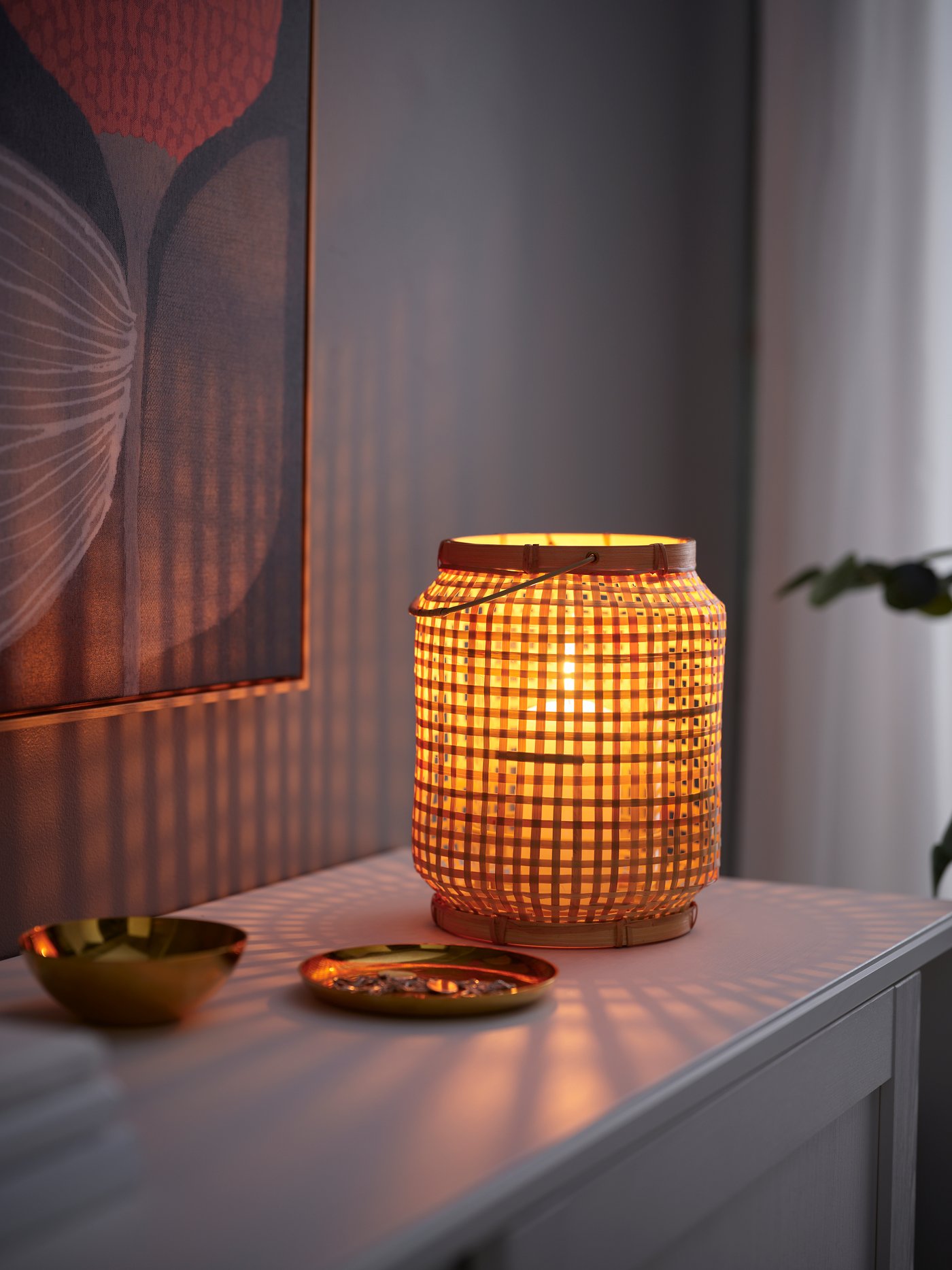 PÅVEFINK Lantern for pillar candle bamboo