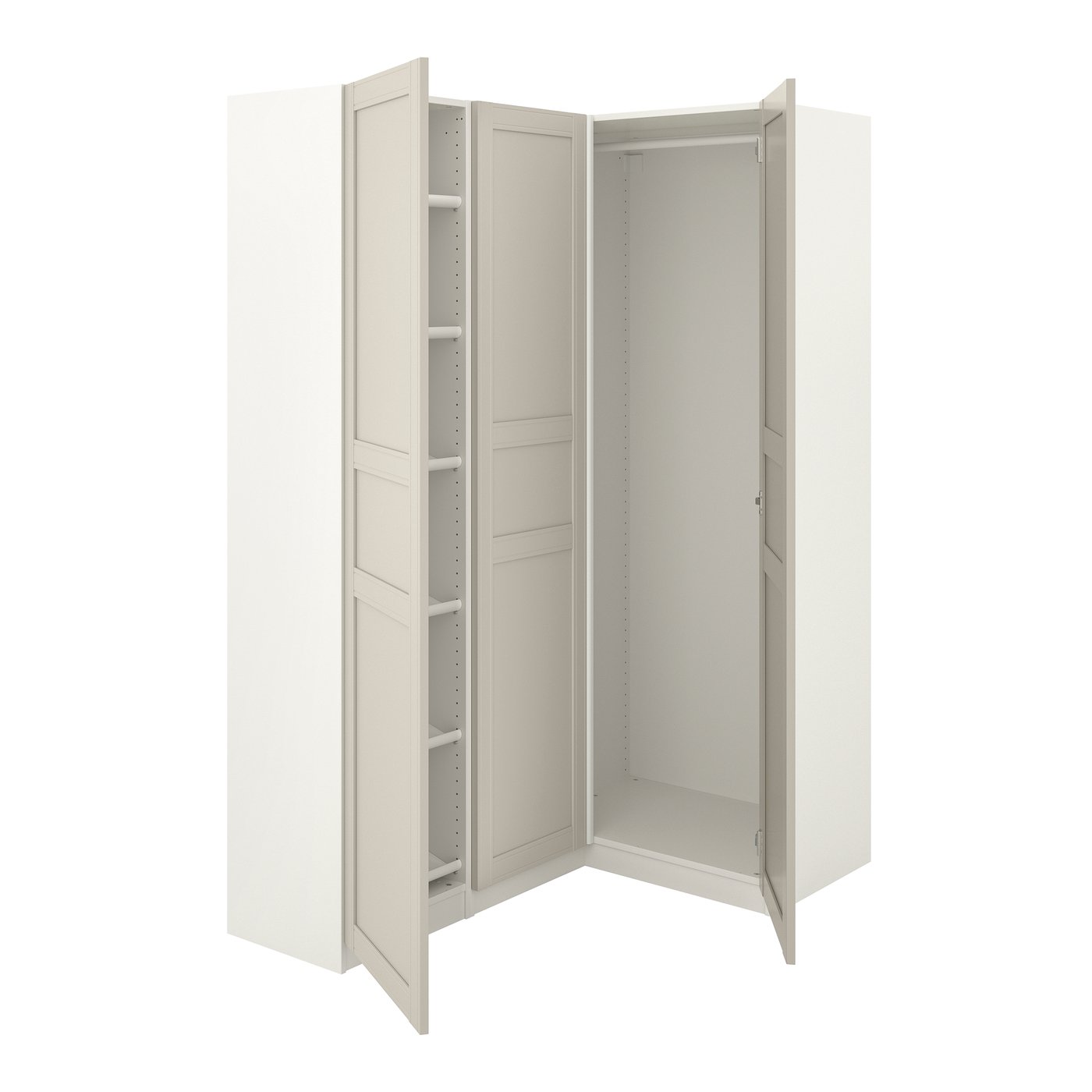 IKEA PAX / FLISBERGET hörngarderob, vit/ljusbeige, 161/88x201 cm
