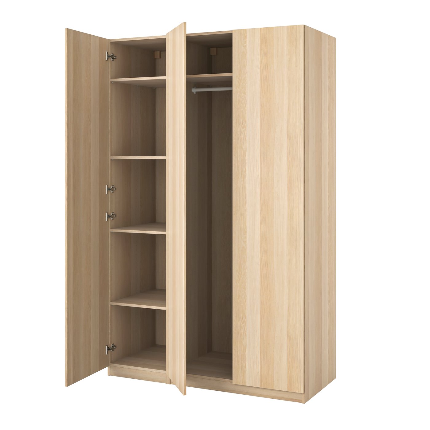 A white stained oak effect/white stained oak effect PAX wardrobe combination in the NA