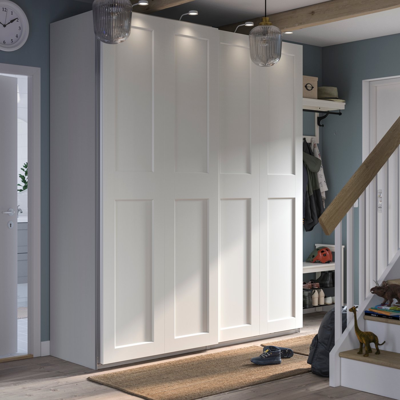 IKEA PAX / GRIMO garderobskombination, vit/vit, 200x66x236 cm