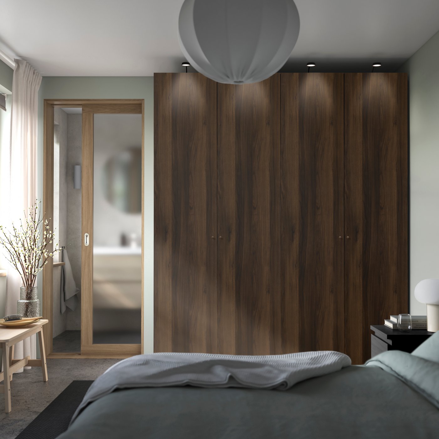 IKEA PAX / STORKLINTA garderobskombination, gråbeige/mörkbrun betsad ekeffekt, 200x66x236 cm