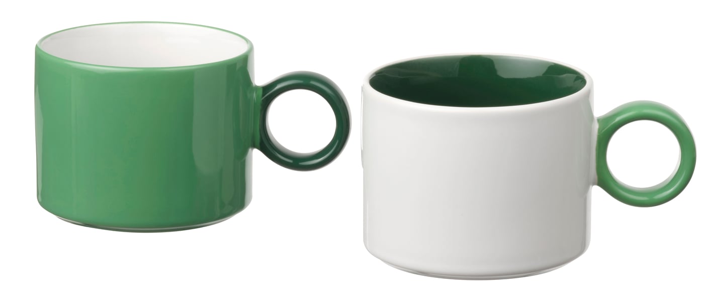 IKEA PIGGÅL mugg, vit/grön, 30 cl