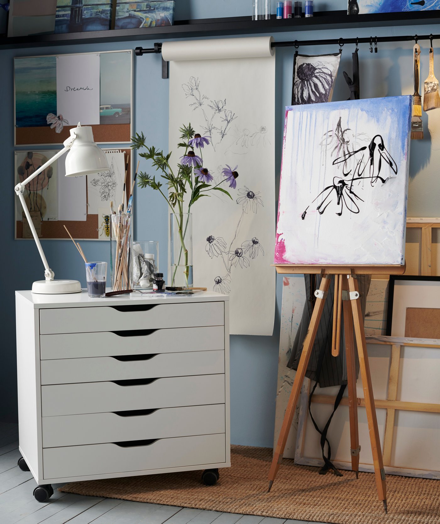 A white ALEX drawer unit on castors