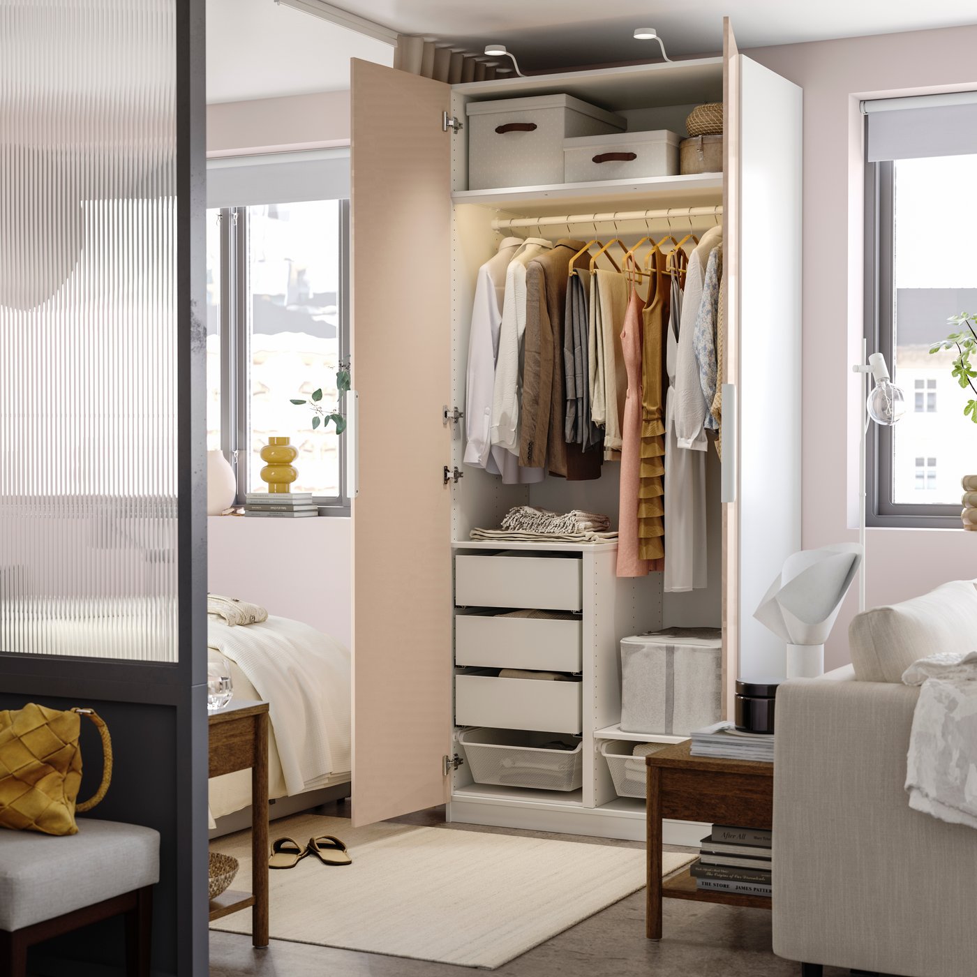 A white/high-gloss light orange FARDAL wardrobe combination