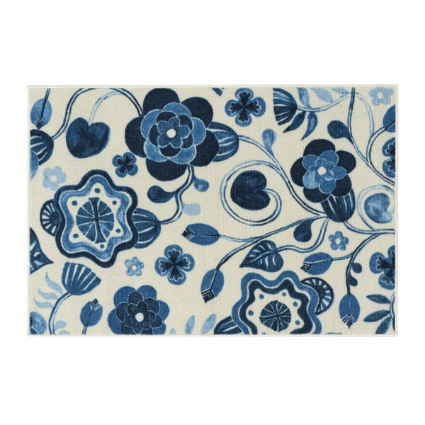 A beige blue/floral pattern KANTLINJE rug, low pile