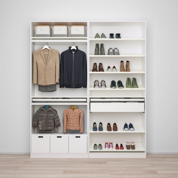 A white/white stained oak effect PAX wardrobe combination