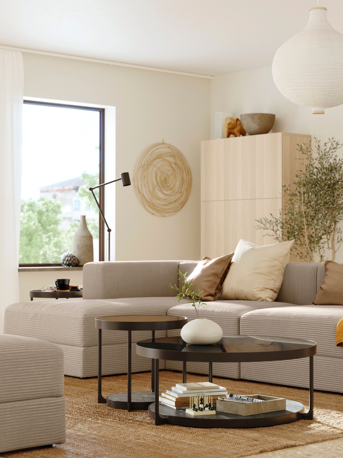 A Samsala grey-beige JÄTTEBO 3,5-seat mod sofa w chaise longues