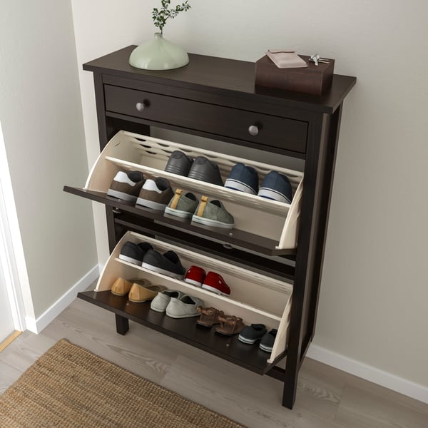 A black-brown HEMNES shoe cabinet with 2 compartments