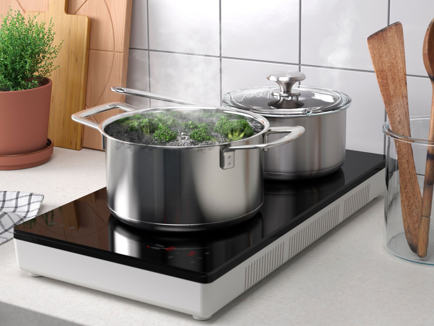 A 2 zones white TILLREDA portable induction hob