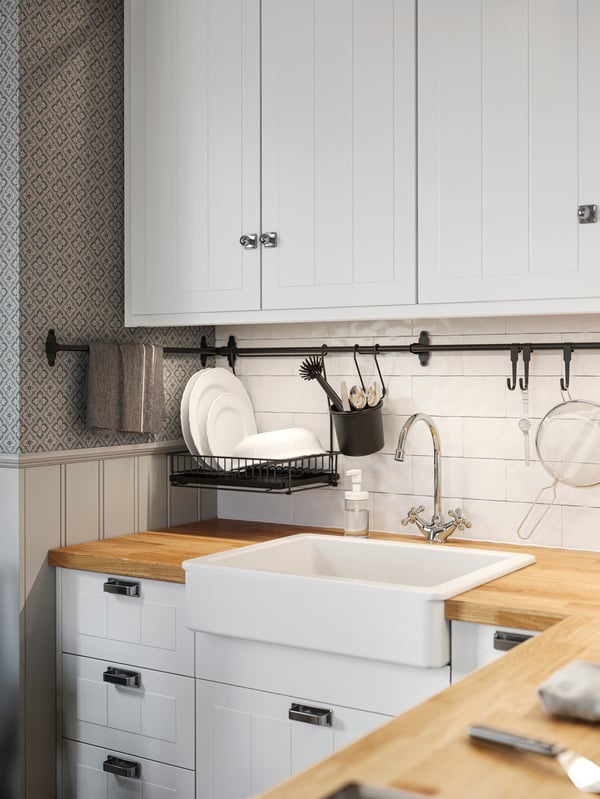 A white STENSUND drawer front in the kitchen