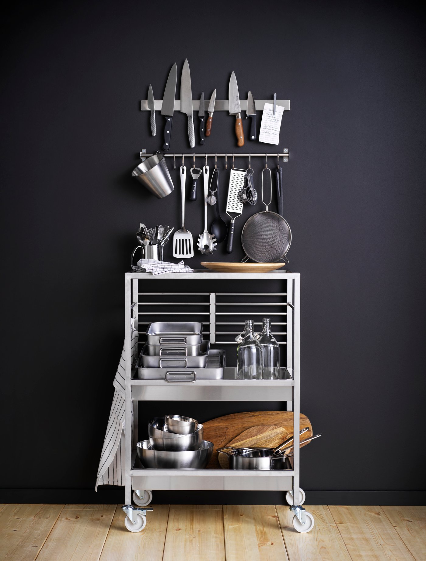 A stainless steel KUNGSFORS kitchen trolley