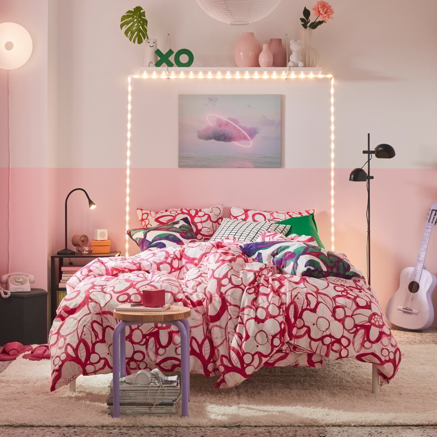 Розовые полупрозрачные шторы STENFRÖ с тесьмой, 1 пара для спальни.
