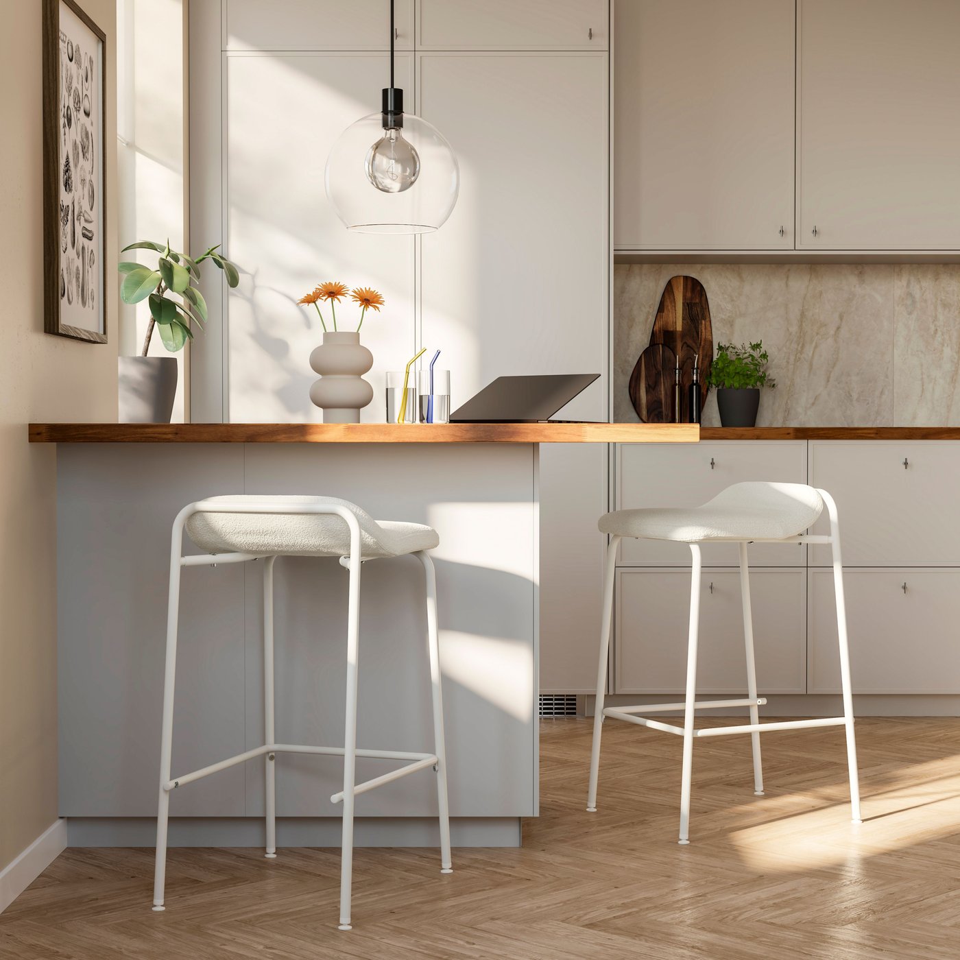 A counter height white/Axvall off-white KESNACKEN bar stool