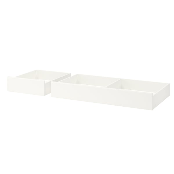 A white SONGESAND bed storage box in the NA