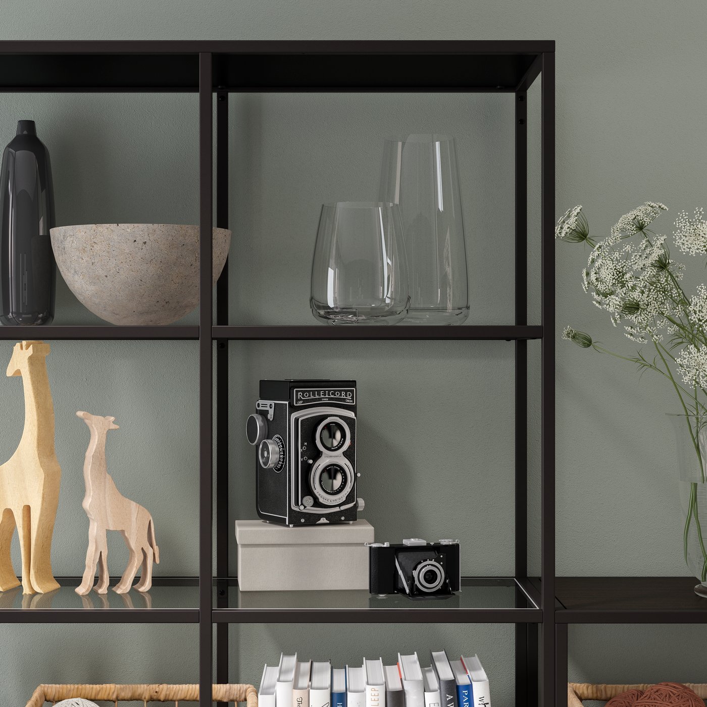 A black-brown/glass VITTSJÖ storage combination