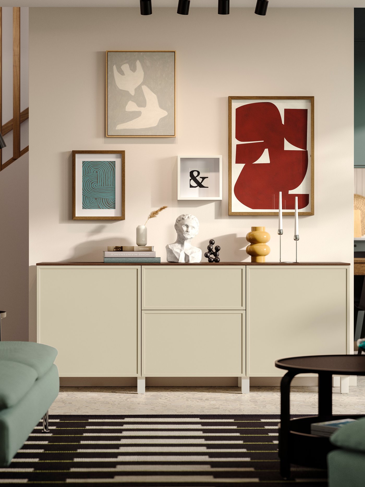 A white/Krukmakare beige BESTÅ storage combination with drawers