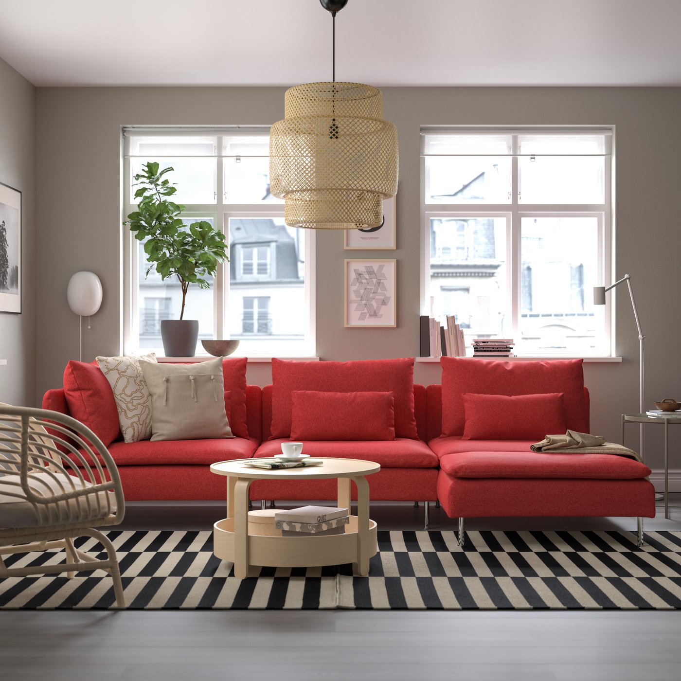 Canapé 4 places et chaise longue Tonerud/rouge SÖDERHAMN à extrémité ouverte