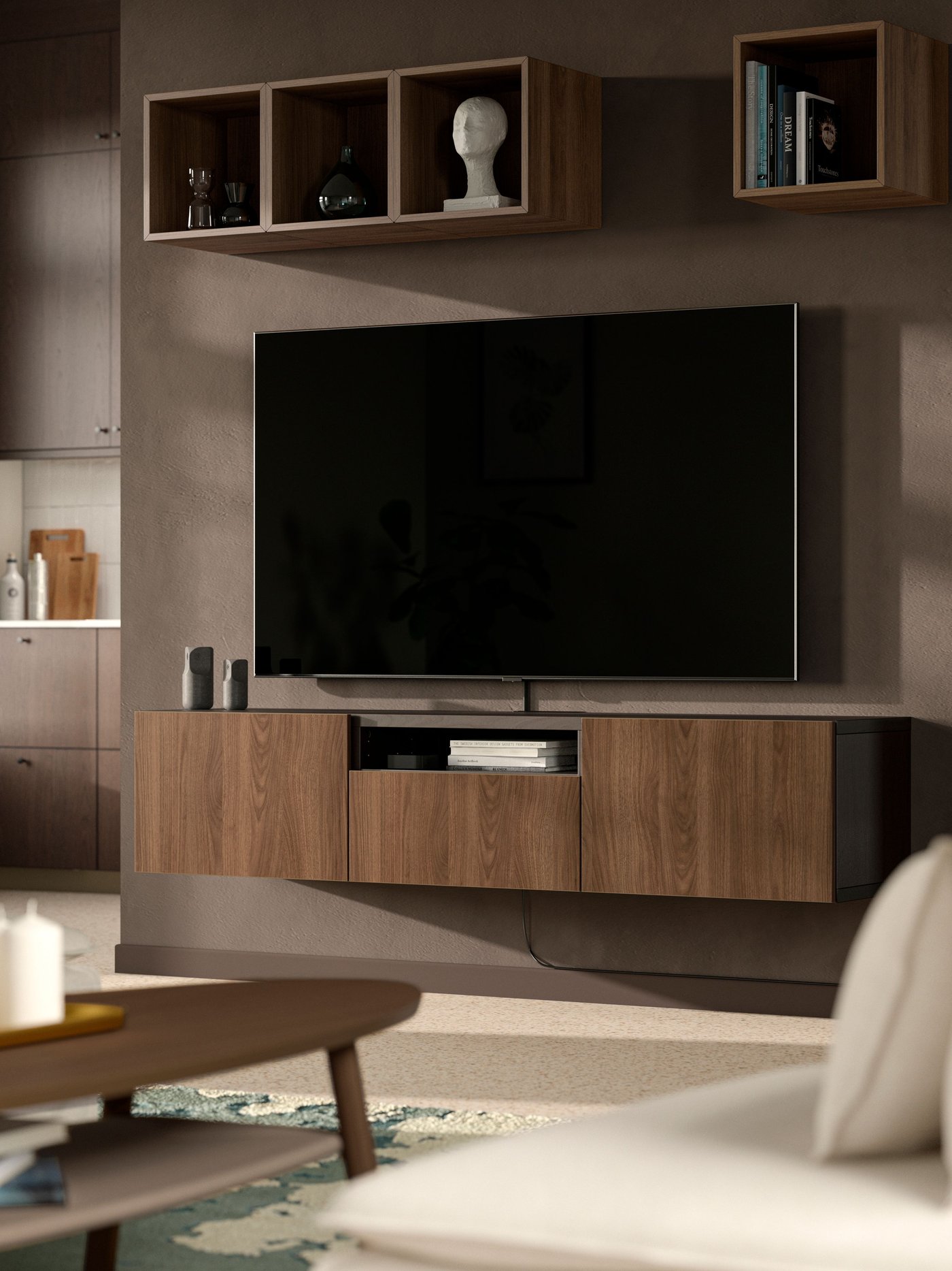 A black-brown/Lappviken walnut effect BESTÅ TV bench