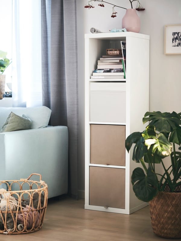 A white KALLAX shelving unit
