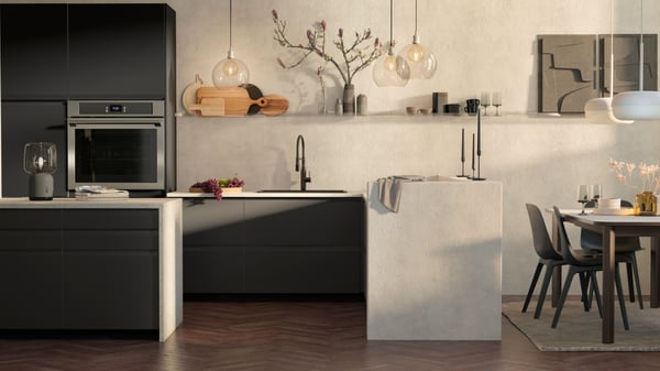 A large kitchen featuring gray UPPLÖV cabinets