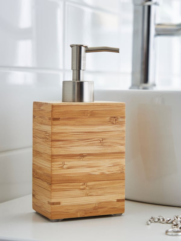A bamboo DRAGAN soap dispenser