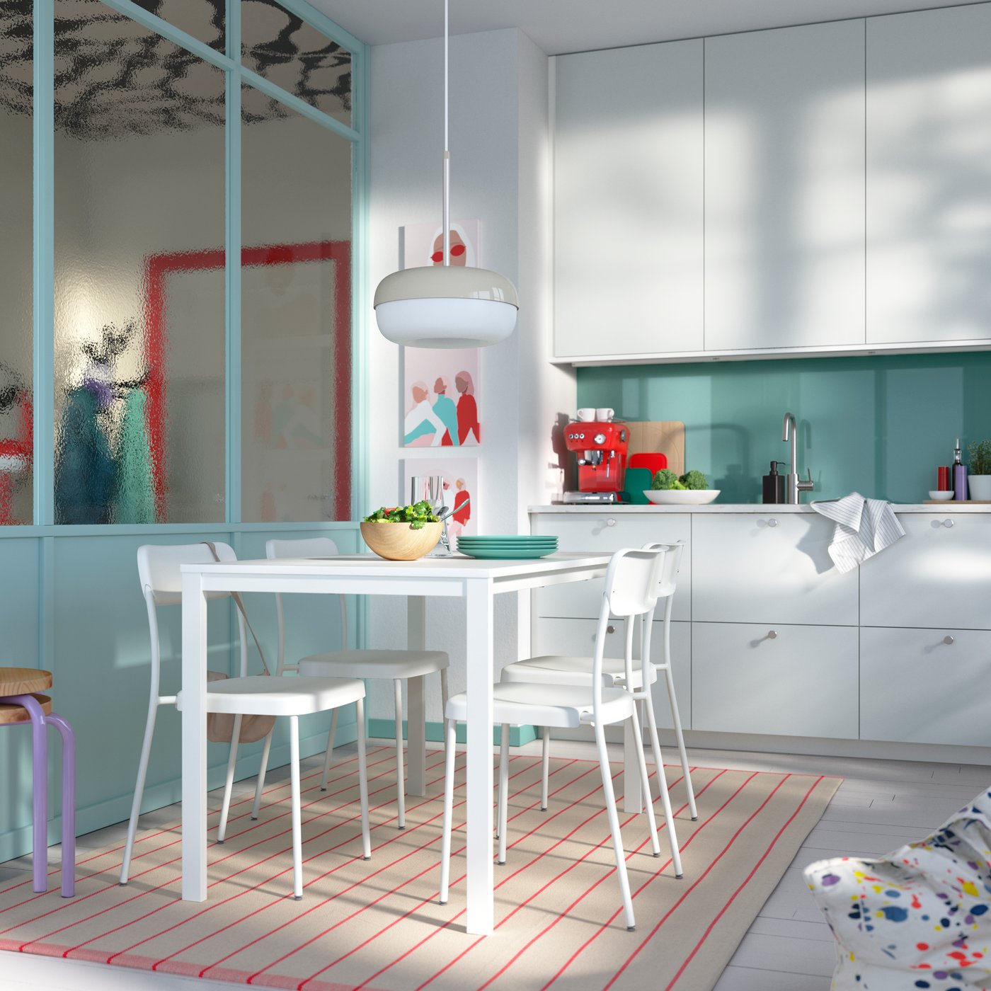 A white white/white VIHALS table and 4 chairs