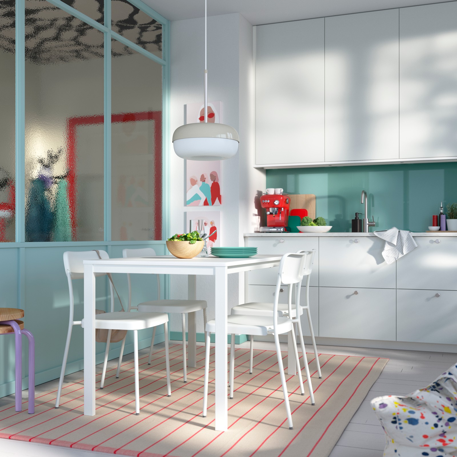 A white white/white VIHALS table and 4 chairs