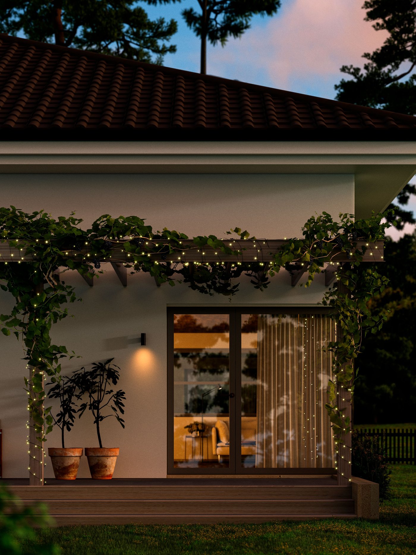 An outdoor GETKÅL LED lighting chain outside