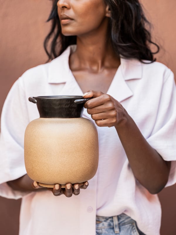 LOKALT Vase, beige noir/fait main