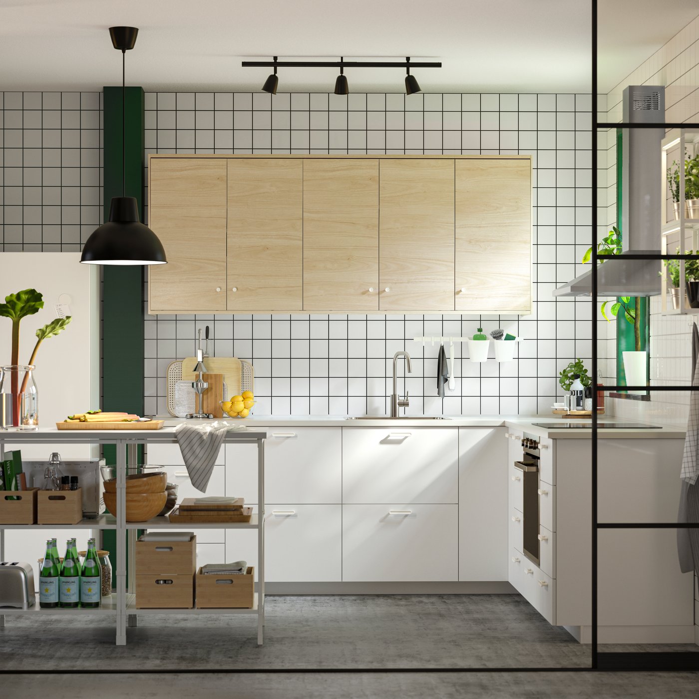 A black SKURUP ceiling track, 3-spots in the kitchen