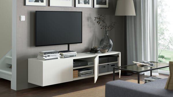 A white/Lappviken white BESTÅ TV bench with doors