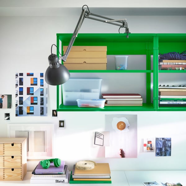 A green PLATSA open shelving unit