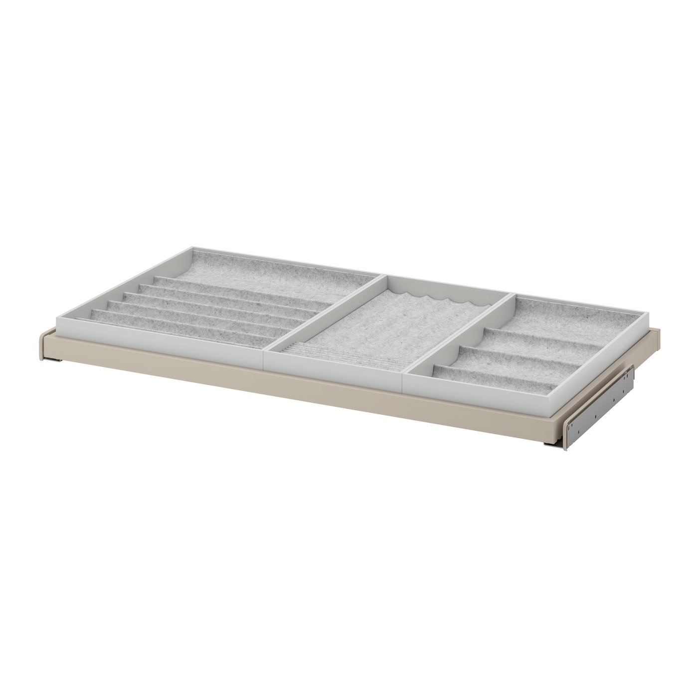 IKEA KOMPLEMENT utdragbart hyllplan med insats, gråbeige/ljusgrå, 100x58 cm