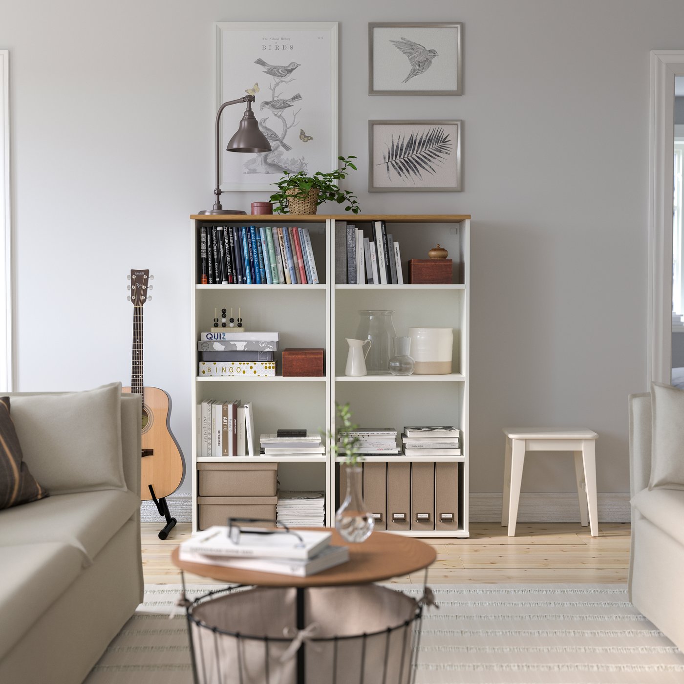 A white SKRUVBY bookcase in the living room
