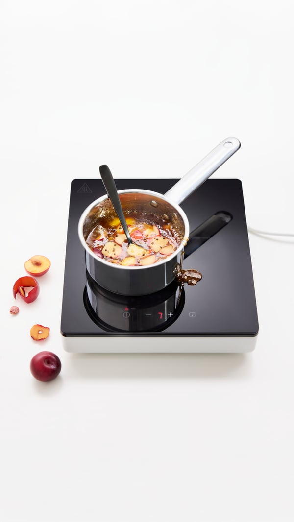 A stainless steel IKEA 365+ saucepan