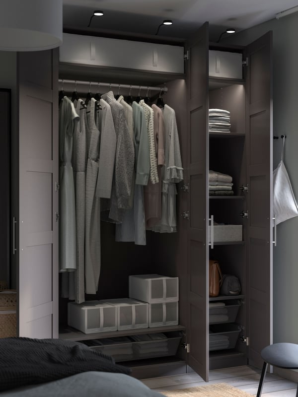A dark grey PAX wardrobe combination.