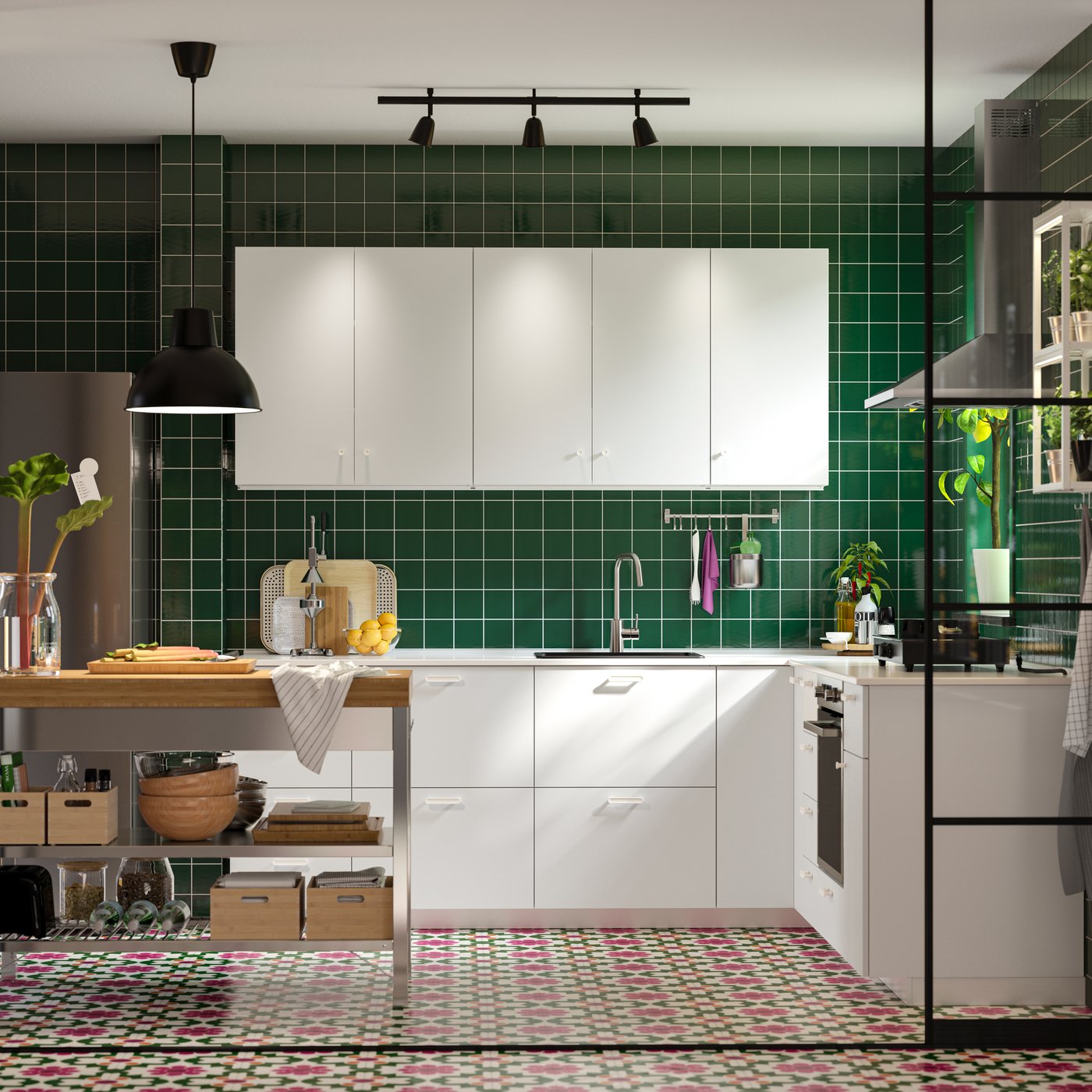 Cuisine IKEA vert foncé avec façades VALLSTENA