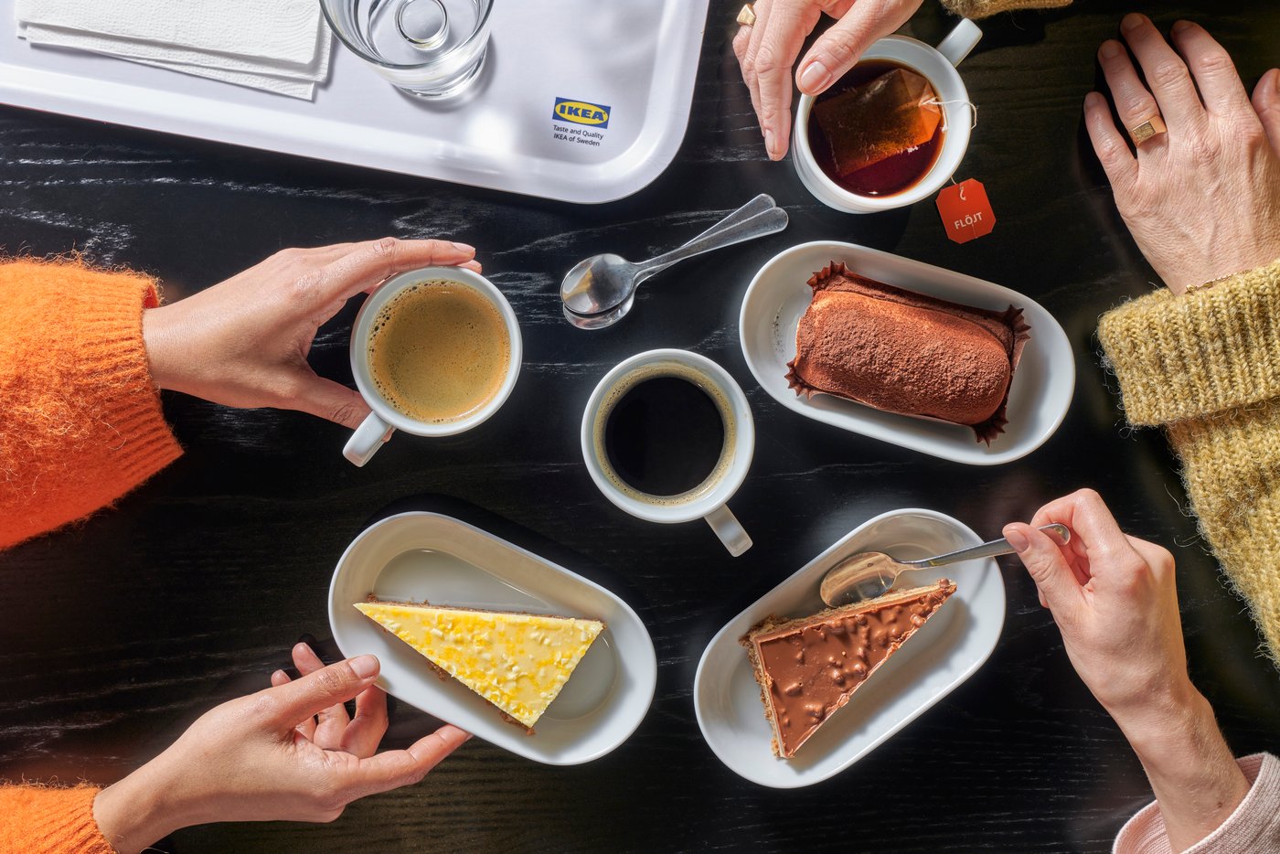 Fika, Food Services, restaurant, black coffee 00569073, Tea 20575186, Lemon almond cake 70645709, Tiramisu, 50584288, Almond cake with chocolate & crunchy caramel Daim cake 00346285