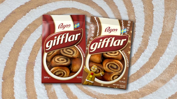 Due confezioni di girelle GIFFLAR, una alla cannella e una al cioccolato.