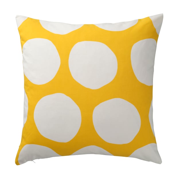 An yellow/white/dot pattern BLÅMUNKAR cushion cover in the NA