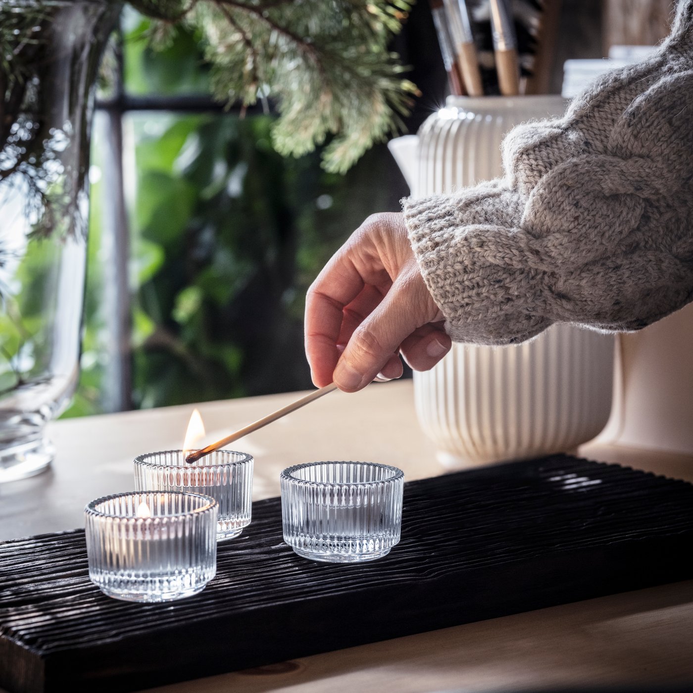 A Bonfire/grey ENSTAKA scented tealight
